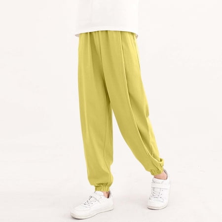 ITSAME Sweatpants for Girls Elastic Waist Athletic Fit with Pocket Kids Casual Fashion Tapered Pants Green 9-10T
