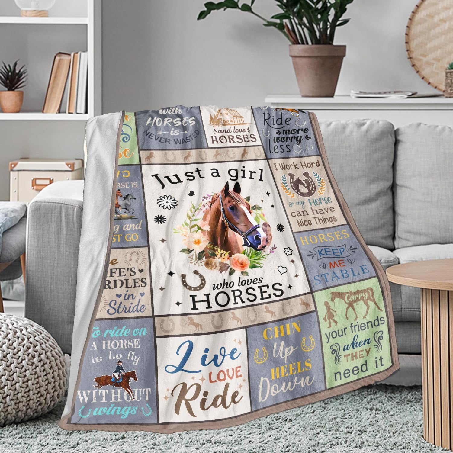 CITYSONG Horse Blanket for Girls and Women Just A Girl Who Loves Horses Throw Lovers Birthday Gifts Decor 50" x 40"