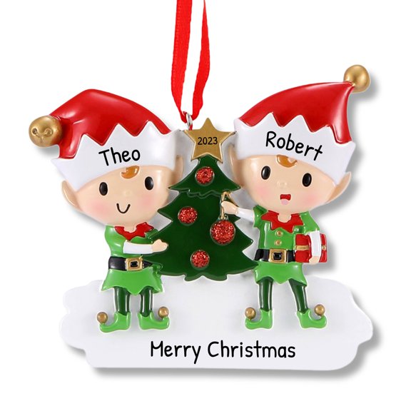 Ornaments by Elves Personalized Christmas Elves Family of 2 Ornament 2024