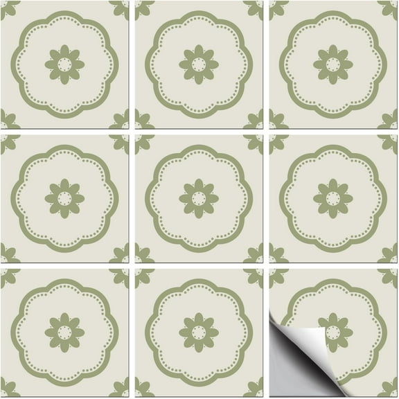 36 Pcs Bohemian Style Patten Tile Sticker Geometric Green Flowers Peel and Stick Wall Stickers Waterproof Self Adhesive Stick on Tile Decals