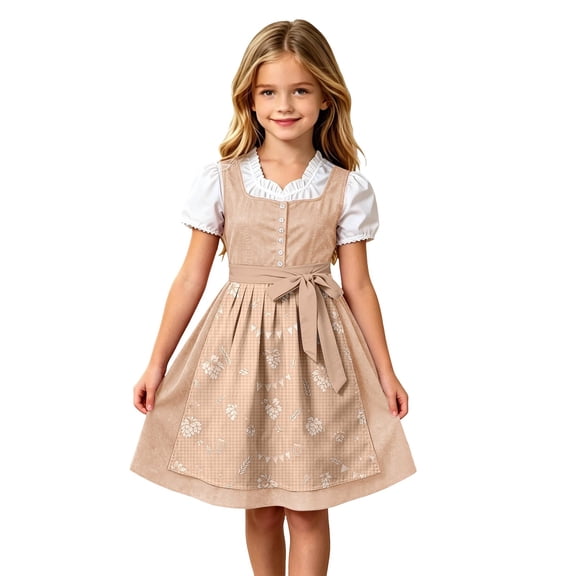 Girls Party Dress With Waisted Ribbon Bow For Bavarian Theme Adorable Lightweight Midi Sleeveless Dresses