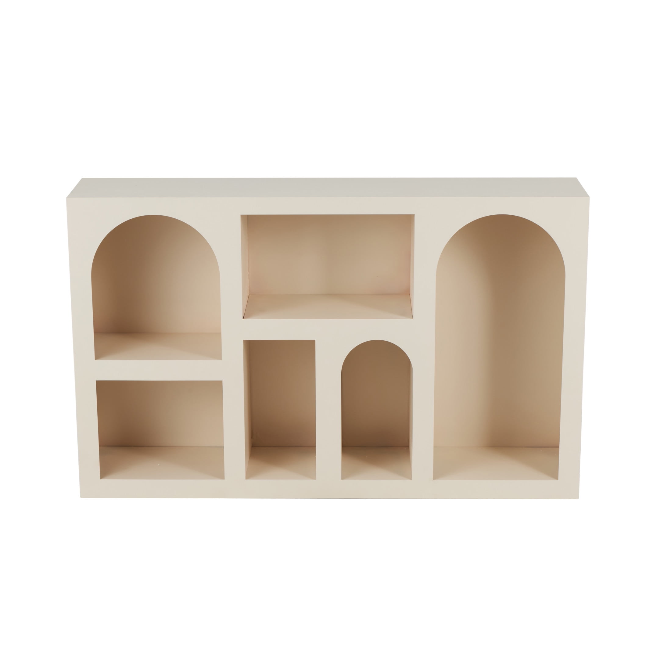 DecMode 47" x 30" Cream Metal Geometric 6-Tier Shelving Unit with Arched Block Shapes, 1-Piece