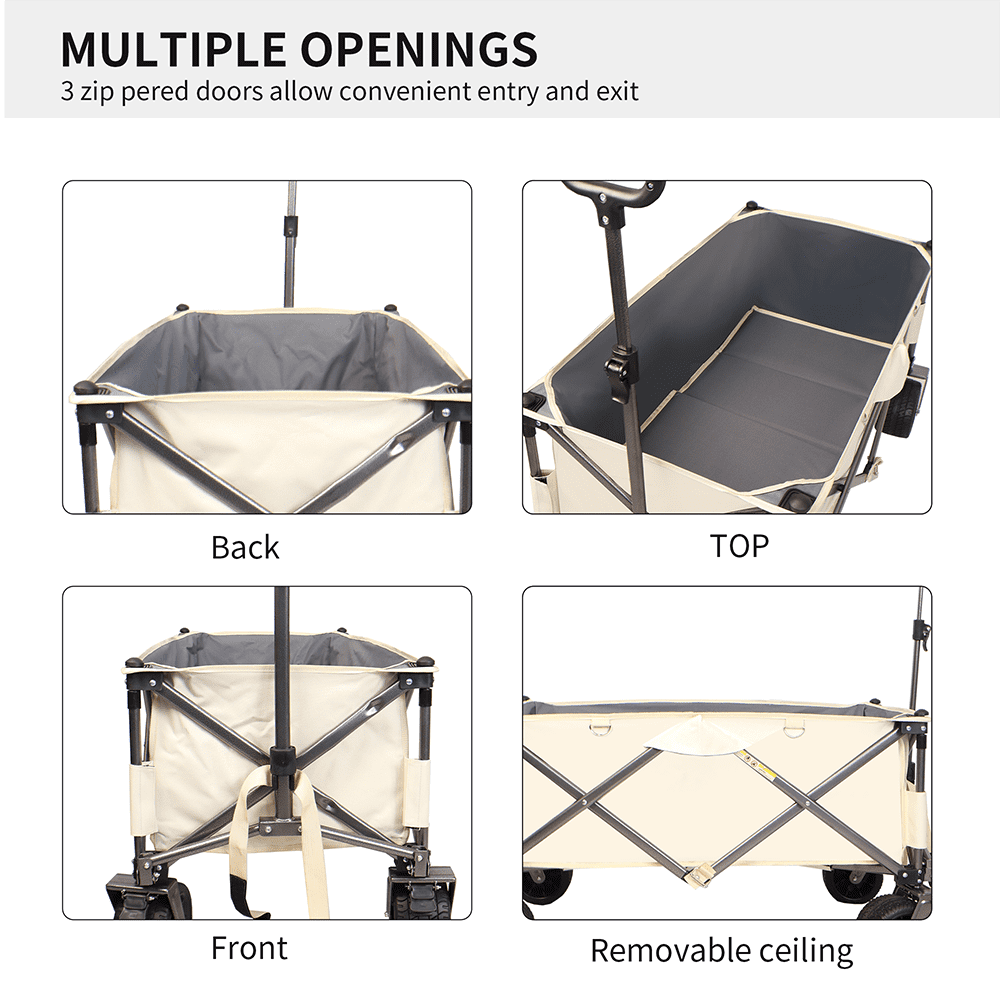 Ecarpat Folding Wagon Cart, Portable Outdoor Garden Wagon Utility Beach Wagon with Drink Holders for Shopping, Camping, Garden and Outdoor
