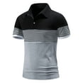 thumbnail image 2 of RYRJJ Mens Casual Regular Fit Polo Shirts Short Sleeve Contrast Color Stitching Stripe Summer Trendy Cotton T-Shirts(Gray,L), 2 of 9