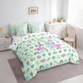 thumbnail image 2 of Manfei Pastel Unicorn 7-Piece Twin Bedding,Girls Personalized Letter A Bedding Comforter Set,Light Green Multicolor,Polkadot Reversible, 2 of 8