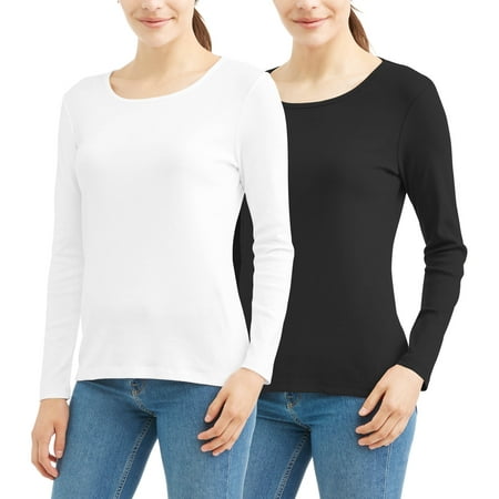 White Stag Women's Essential Long-Sleeve Crewneck T-Shirt 2-Pack Value ...