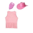thumbnail image 4 of Aislor Girl Boy 3Pcs Cowgirl Open Waistcoat Matched Felt Drawstring Cowboy Hat Square Scarf Pink 10, 4 of 7