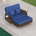 thumbnail image 4 of Costway 2 PCS Wicker Loveseat & Storage Ottoman with  4-Level Backrest & Soft Cushion Navy, 4 of 10