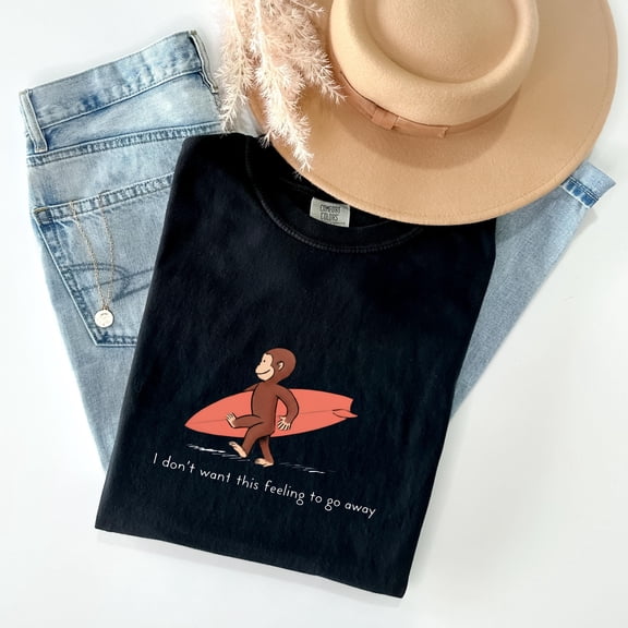 CLOTEX Comfort Colors® Curious George Surf Shirt, I Don't Want This Feeling To Go Away Tee, Beach Vacation Shirt, Summer Surfing Graphic Tee, Black S