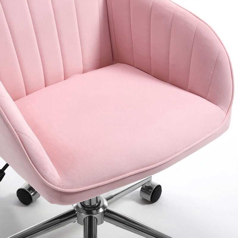 Velvet Adjustable Office Chair - Baby Pink Ergonomic Swivel Chair with Memory Foam Cushion & Lumbar Support - Ideal for Home Office & Bedroom Seating