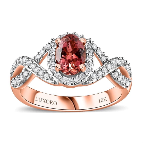 LUXORO AAA Tourmaline White Diamond Oval 10K Rose Gold Halo Ring for Women Jewelry Size 7 Ct 0.99 G-H Color I3 Clarity Birthday Gifts