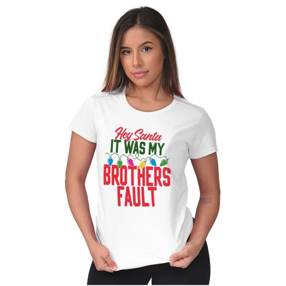 Funny Santa It Was My Brother's Fault Womens Fitted Plus Size Graphic Tee Brisco Brands 3X