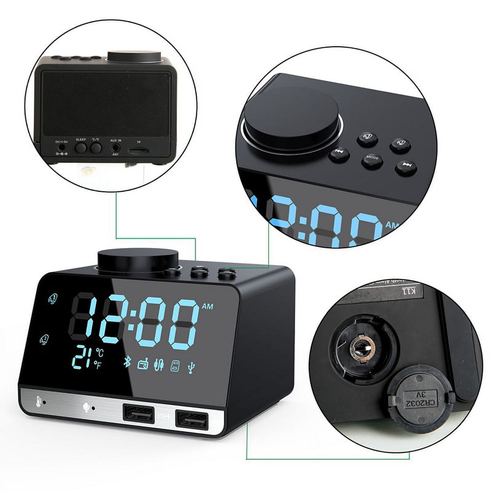 Alarm Clock Radio Bluetooth Speaker Dual Alarm Clocks with Dual