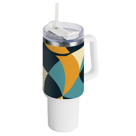 Irregular Blocks 40 oz Tumbler with Handle Insulated Travel Mug Lid Straw Leak Proof Steel Vacuum Water Bottles Glasses Fits in Car Cup Holder