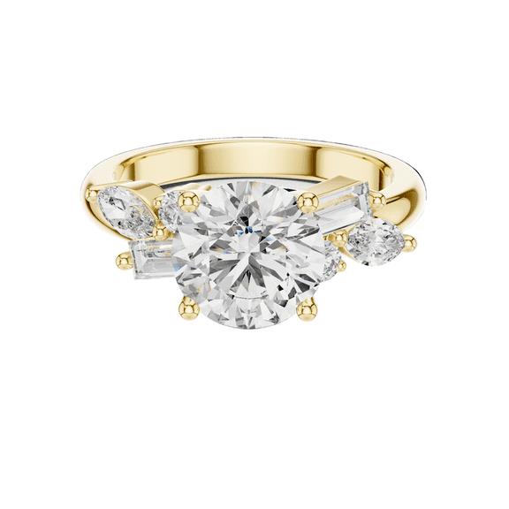 2.50 CTW Round Cut Lab Grown Diamond Engagement Ring 14K Yellow Gold Cluster Wedding Ring Anniversary Gifts
