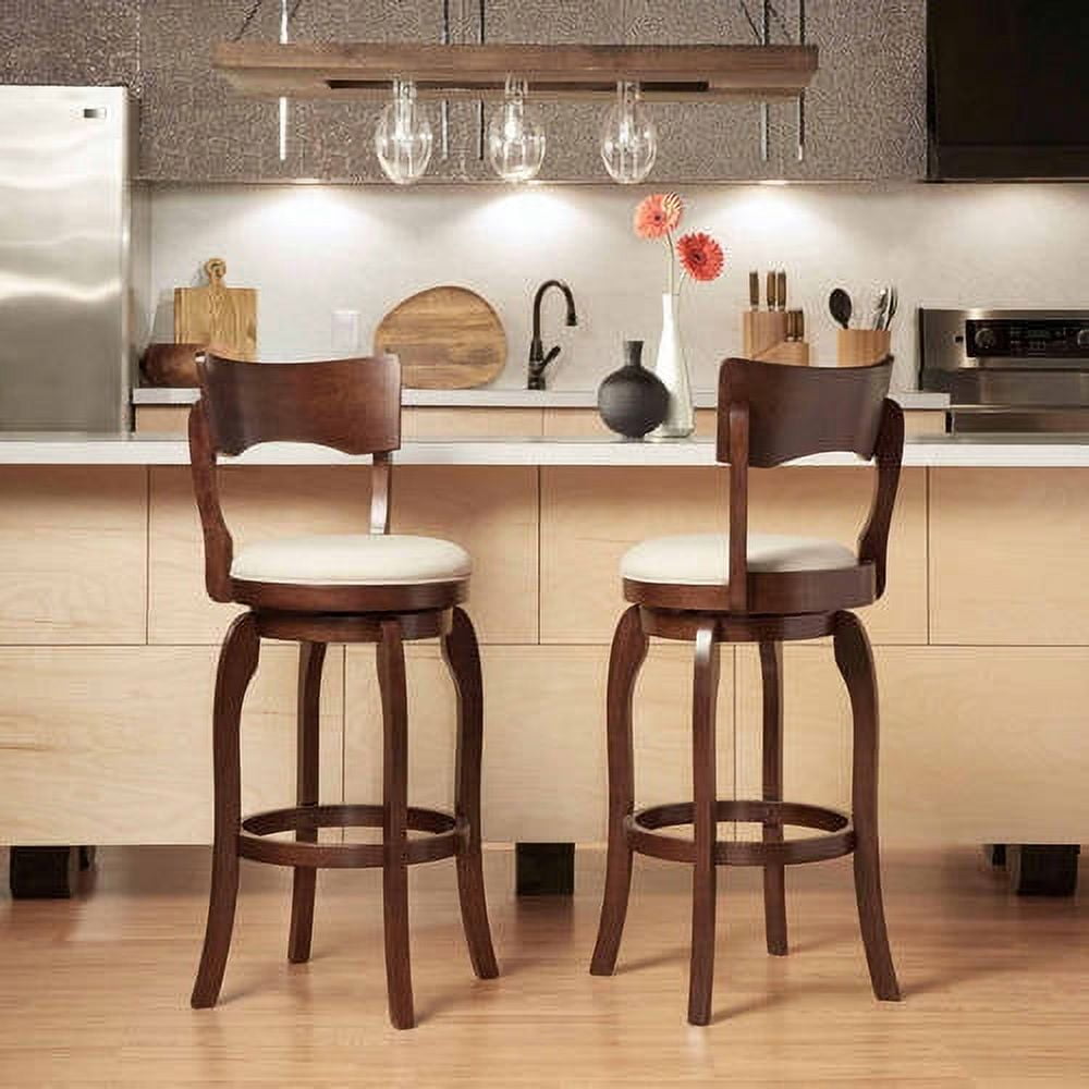 McAllister Brown Oak High Back Swivel Seat Bar Stool, Beige Linen