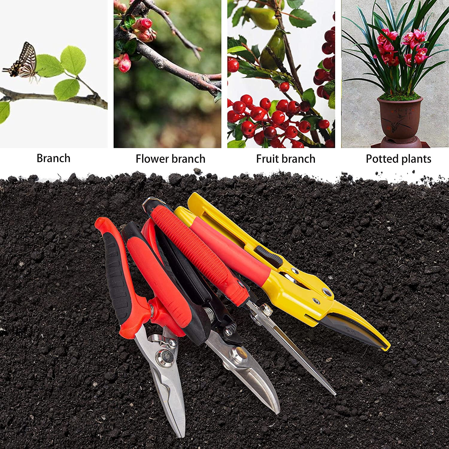KOTTO Pruning Shears Set, Stainless Steel Bypass Garden Clippers, Professional Hand Pruner Kit with Storage Bag, 4 Pack