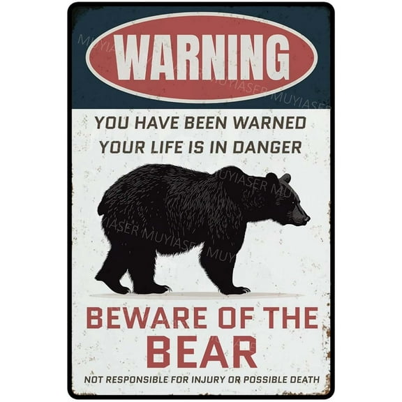 Warning Sign Beware Of The Bear Aluminum Metal Tin Signs Door Sign Warning Sign For Zoo Fence Gate Yard Home Wall Decor 8x12 Inch