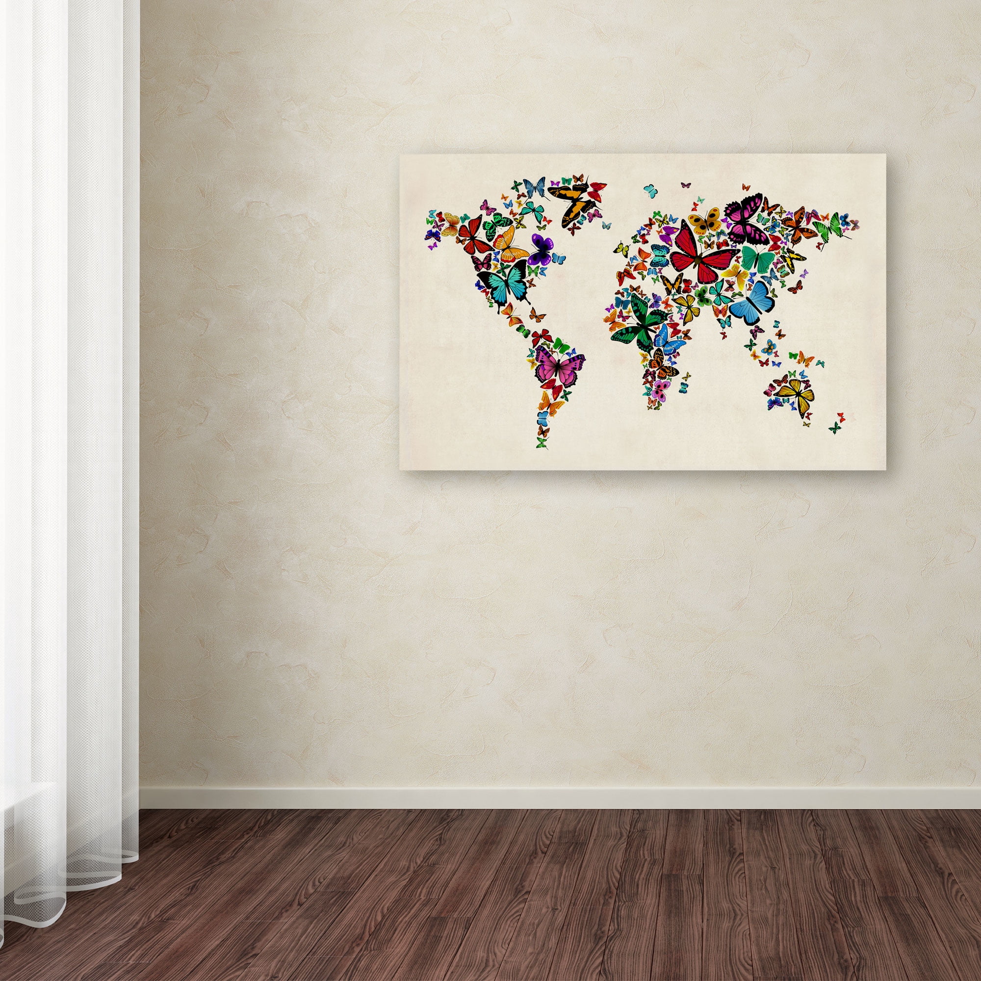 Trademark Fine Art "Butterflies Map of the World II" Canvas Art by Michael Tompsett