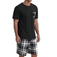 thumbnail image 2 of GIRUNS Men's Pajama Set Lightweight Sleepwear Sets Crew Neck Short Sleeve and Shorts Loungewear with Pocket Black White Plaid 2XL, 2 of 9