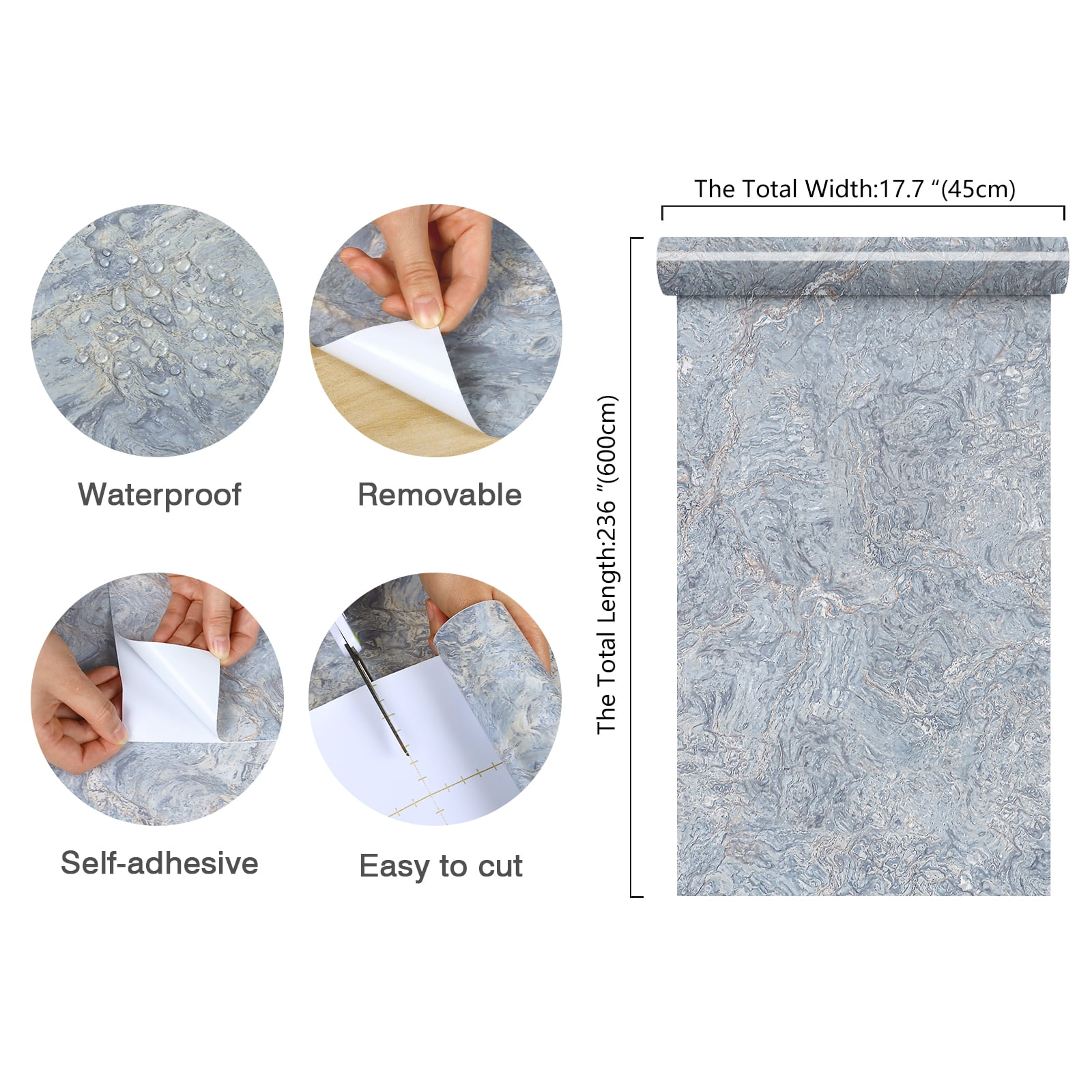 CHIHUT Blue Marble Contact Paper for Countertop Waterproof Peel and Stick Marble Wallpaper for Kitchen Self Adhesive Removable Paper Wall Paper Vinyl Wrap for Cabinets Bachsplash 17.7”x236”