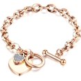 thumbnail image 1 of Rose Gold Crystal Bangle With Heart Charm Bracelet For Women, 1 of 4