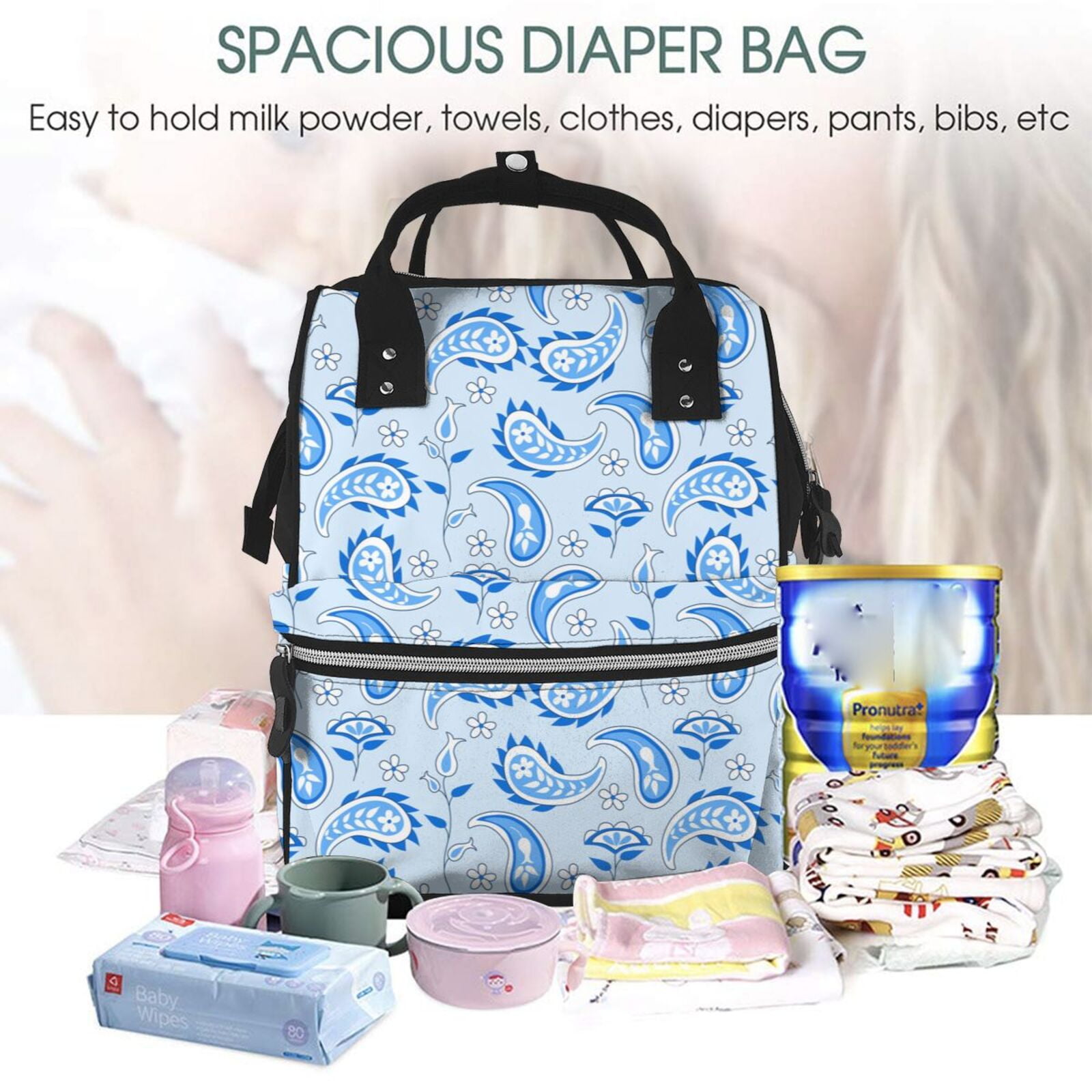 Fuzoiu Winter Paisley Pattern Print Diaper Bag Backpack,Baby Essentials Travel Tote,Multi function Waterproof Diaper Bag, Travel Essentials Baby Bag - Unisex
