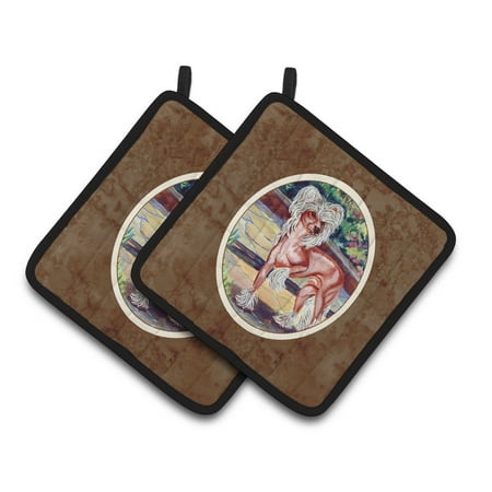 

Carolines Treasures 7021PTHD Chinese Crested on the Patio Pair of Pot Holders 7.5HX7.5W multicolor