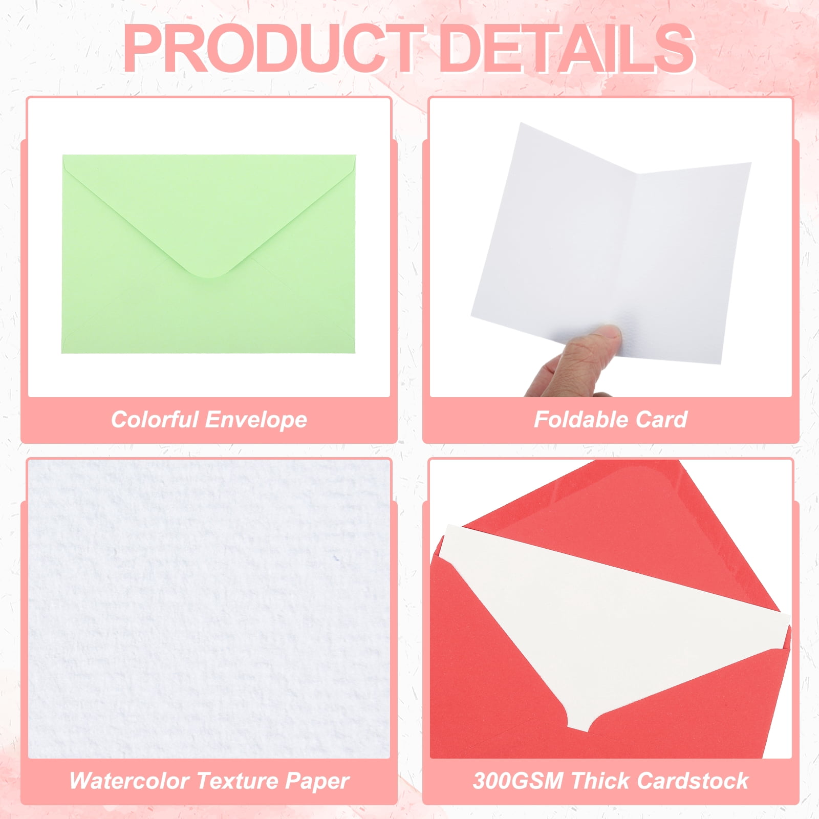 4x6 Inch Pure Cotton Watercolor Cards, 100 Sets Postcards with Envelopes 92lb/250 GSM for Art Painting Creative Thank Notes, Green
