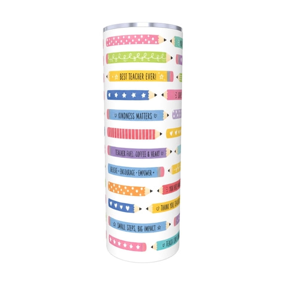 20oz Colorful Teacher Pencil Tumbler with Handle Stainless Steel Insulated Travel Coffee Cup Teacher Gift with Straw