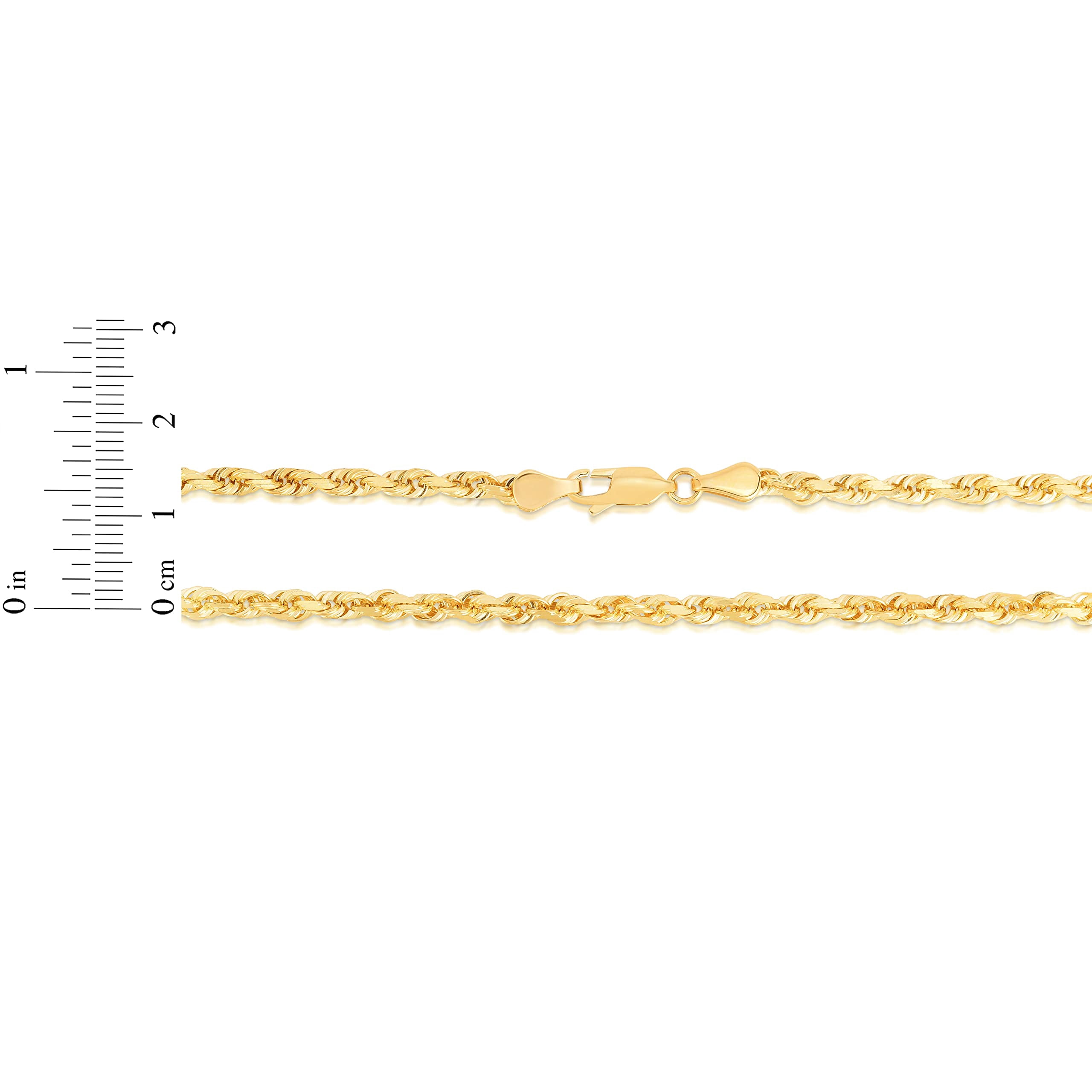 Floreo 10k Yellow Gold 3.5mm Solid Rope Chain Diamond Cut Necklace