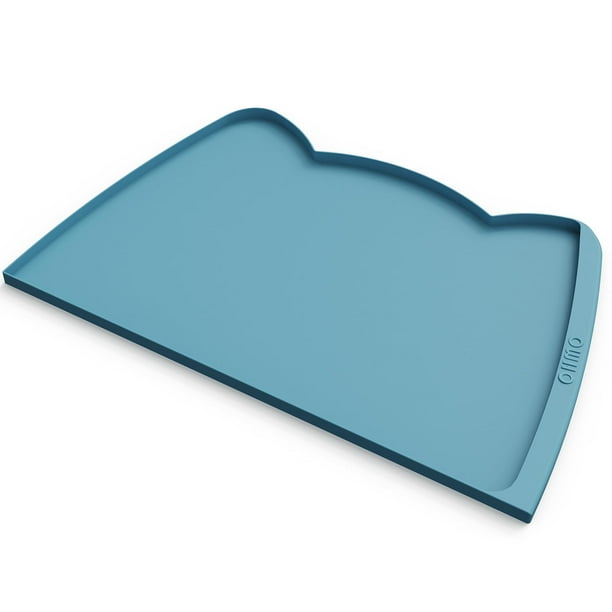 Ohmo Tapete Para Comida Para Perros (Azul Claro, 24 * 15 '') Con Bolsillo Para Recolección De Residuos Tapete De Alimentación Para Mascotas De Silicona Para Piso Bordes Altos Anti Derrames Bandeja Imp