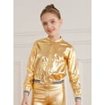 thumbnail image 5 of YONGHS Kids Girls Metallic Flight Jacket Long Sleeve Zippered Coat Outerwear Gold 6, 5 of 6