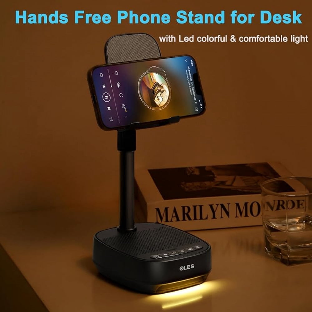 Gifts for Men Women, Adjustable Cell Phone Stand with Wireless Bluetooth Speaker(7-11''Height), Unique Birthday Gifts for Dad Mom Him, Phone Holder Led Color Light for iPhone/Android/Tablets
