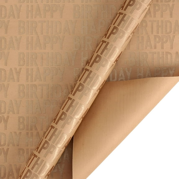 CCOCC Birthday Wrapping Paper Roll,Brown Kraft Gift Wrapping Paper Jumbo Roll,Gold Happy Birthday Wrapping Paper Set Brown Wrapping Paper for Boys Men Women Girls Birthday 19.7"x27.5"