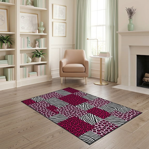 ODIKA Leopard Pink Abstract Spotted Interlocking Block Layout Print Pet Friendly & Kids Safe Play for Playroom, Bedroom, Reading Nook