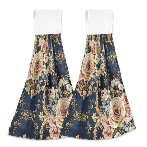 BZSMCE Hanging Hand Towels Fashion Floral Ornate Pattern 2-Pack - Velcro Style Bathroom Kitchen Towels
