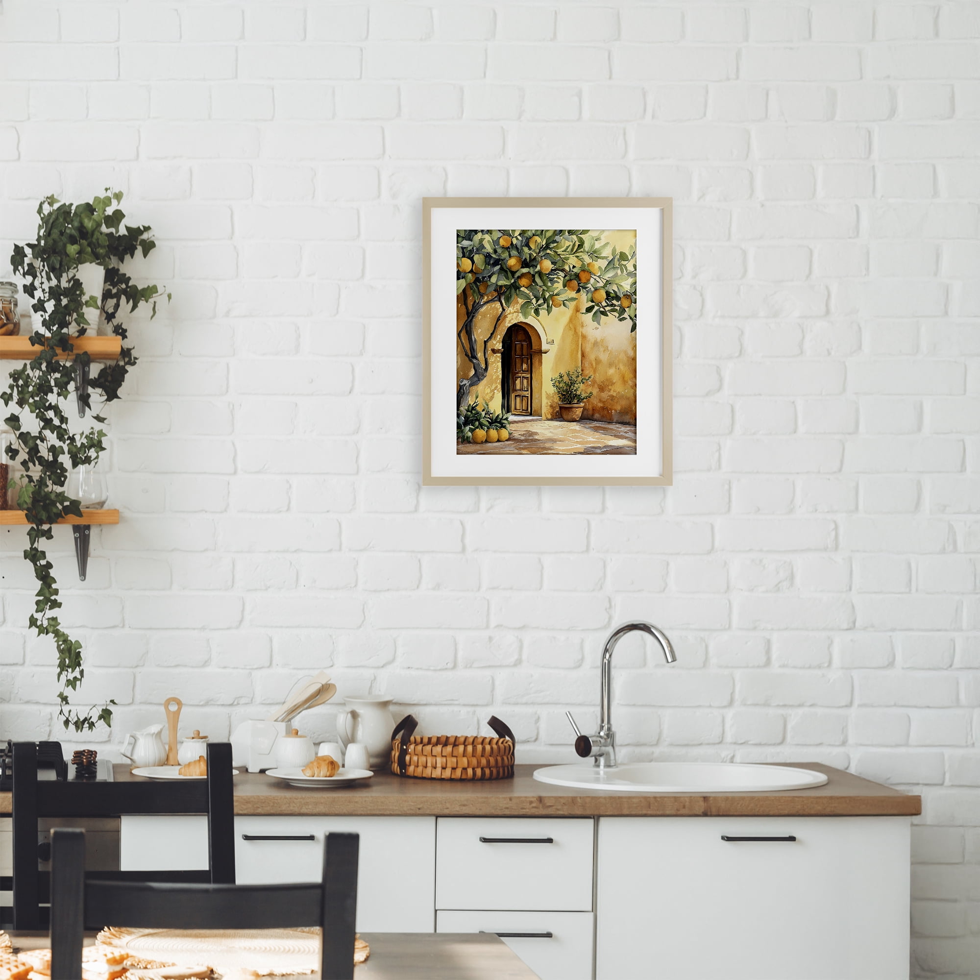Stupell Industries Mediterranean Courtyard Lemon Tree Birch Framed Print Under Glass, design by LSR Design Studio