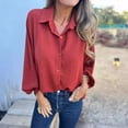 thumbnail image 4 of Ice Silk Wrinkles Shirt Lapel Lantern Long Sleeve Single Breasted Office Work Tunic Tops Casual Loose Fit Blouse Daily Wear, 4 of 8