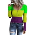 thumbnail image 1 of Yuyuzo Womens Ribbed Knit Tops Scoop Neck Long Sleeve Going out Tops Color Block Tight Shirts, 1 of 6