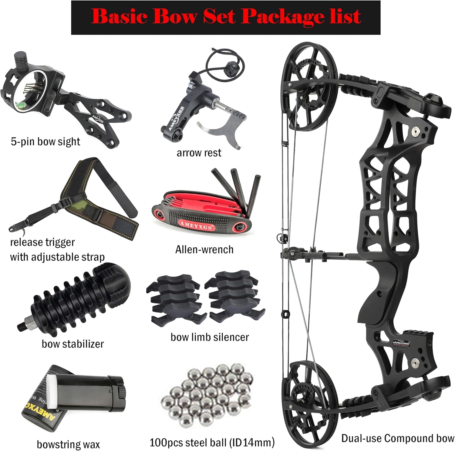 JUNIXNG M109EA Compound Bow Dual-use for Arrows and Steel Ball,Hunting Bows,40-70lbs Adjustable,Short-Axis Compound Bow Set for Archery Outdoor Hunting Target Shooting Bow Fishing