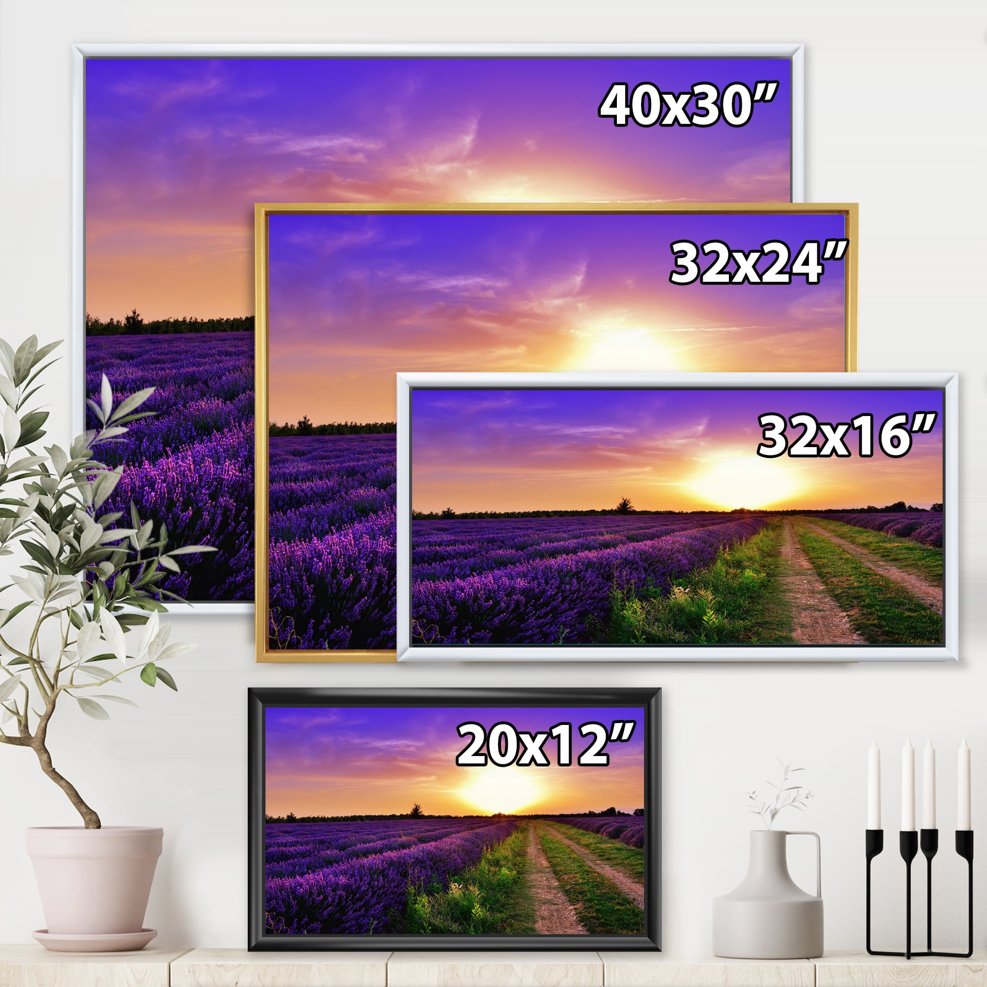 Designart 'Lavender Field At Sunrise II' Farmhouse Framed Canvas Wall Art Print