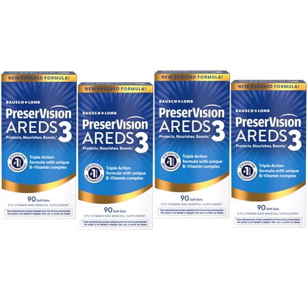 PreserVision AREDS3 Eye Vitamins, #1 Recommended Brand, AREDS2 Formula with Additional 8 B-Vitamin Complex, Promotes Healthy Cellular Eye Function, 3-in-1 Macular Supplement, 90 Softgels 4 Pack