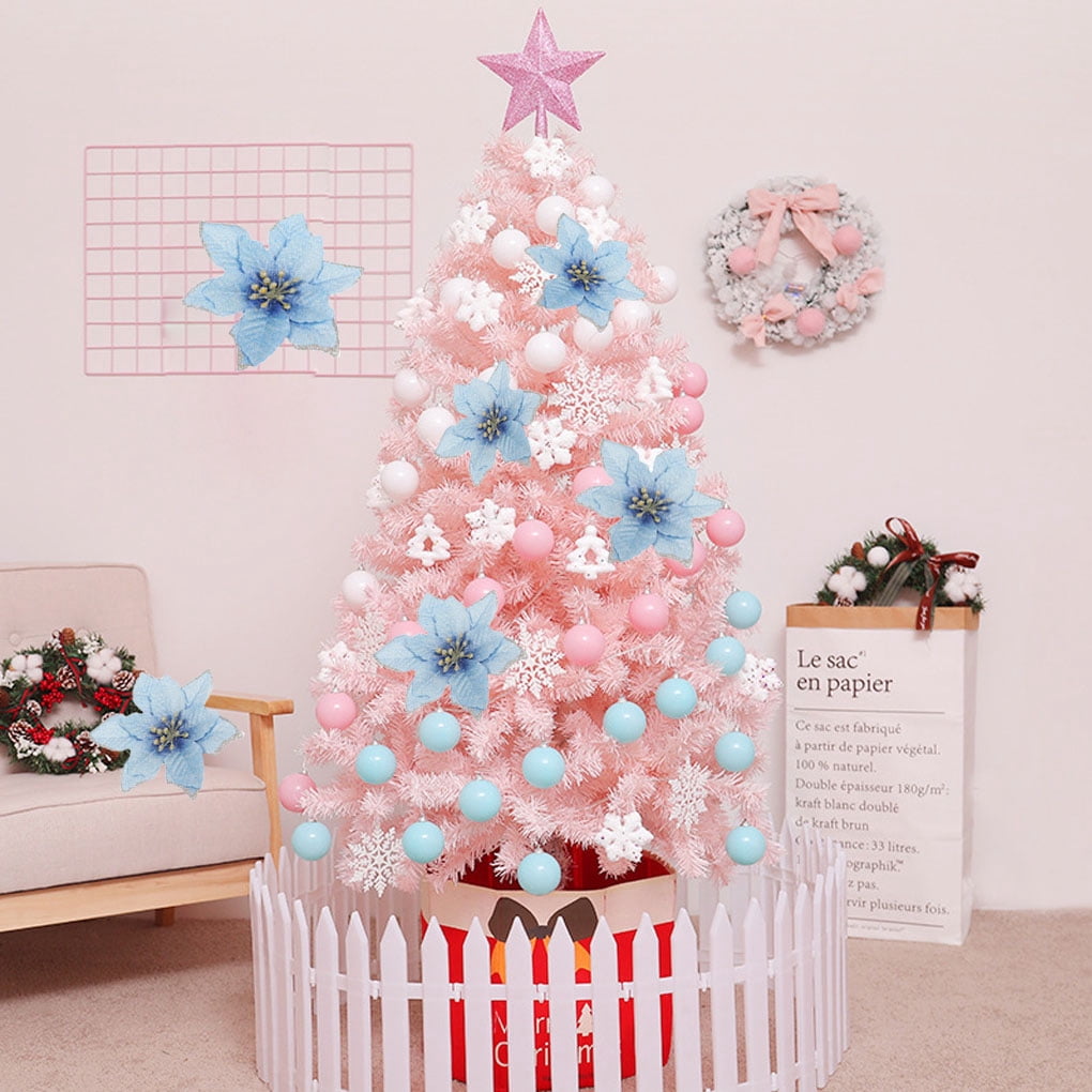 Irene Inevent 1pc Christmas Tree Decorative Fake Flower Artificial Glitter Flower Head Xmas Decoration - Blue
