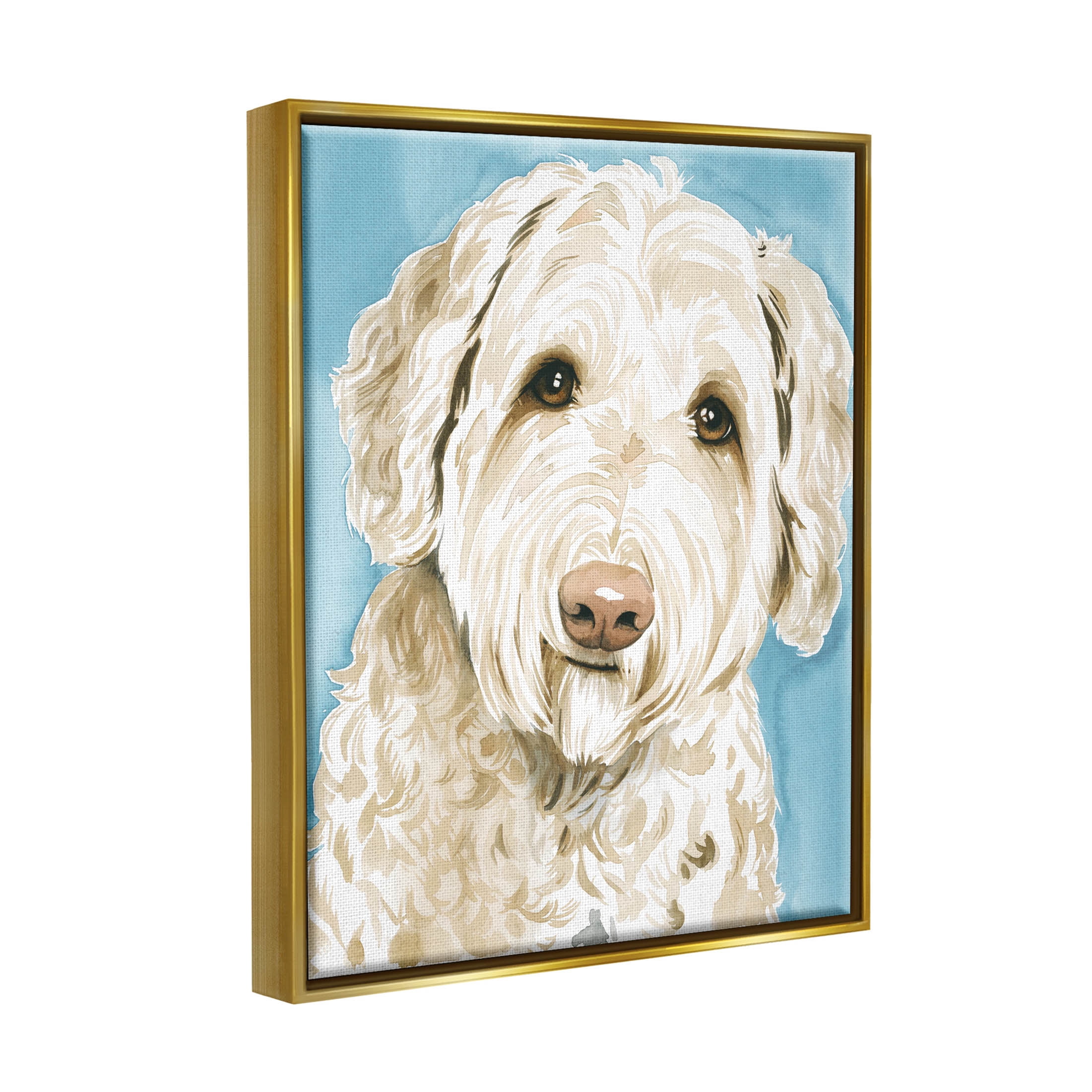 Stupell Industries Smiling White Terrier Dog Portrait Painting Metallic Gold Floating Framed Canvas Print Wall Art, Design by Grace Popp