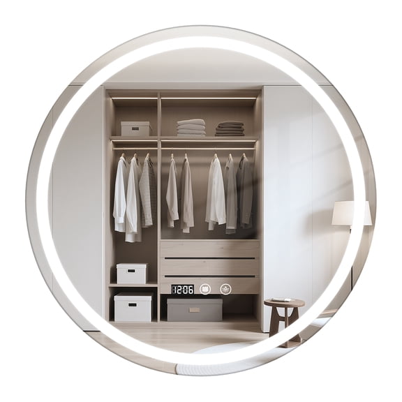 Yedigre 24" LED Round Bathroom Mirror, Anti-fog Makeup Vanity Mirror with Touch Switch, Wall-Mounted Mirror with LED Light