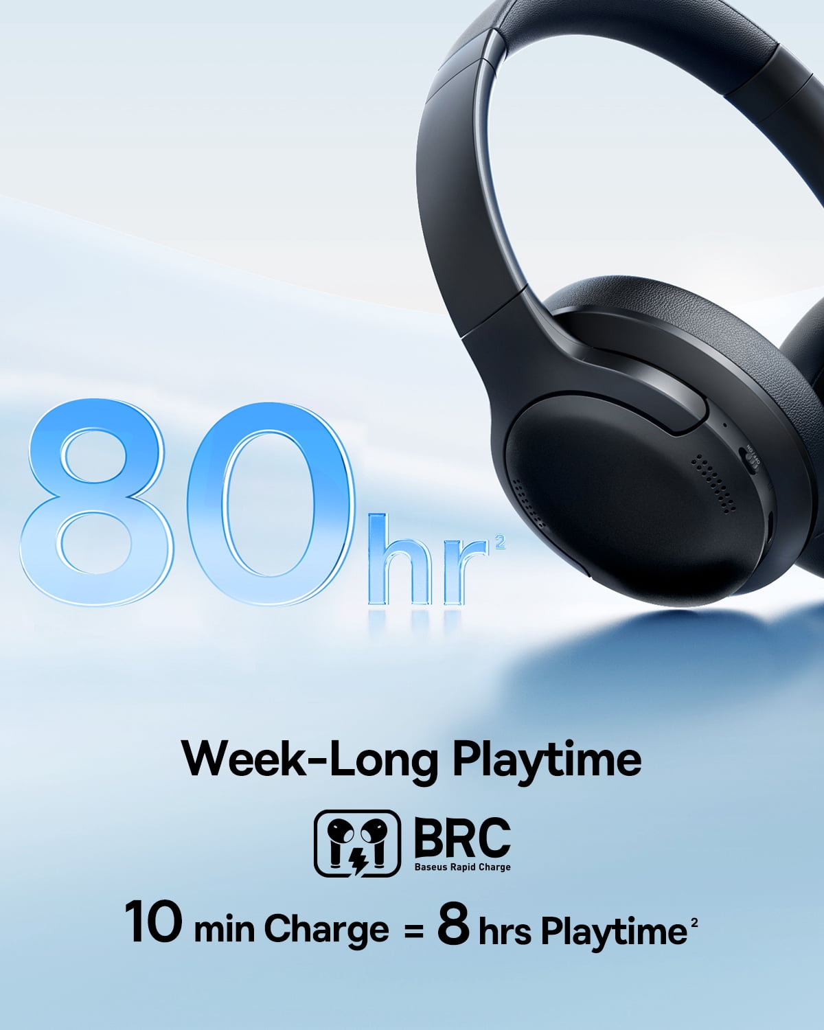 Baseus BH1 Headphones, Real-Time ANC, SuperBass 2.0, LDAC Hi-Res Sound, 80H Playtime, 5-Mic AI Clear Calls, Bluetooth 6.0 Headphones Over Ear, Black