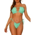 thumbnail image 1 of INSPIRAR CHIC Conjuntos de Bikini de Ropa de Mujer con Volantes y Pliegues, 2 Piezas, Bikini de Corte Alto con Lazos Lateral, Trajes de Baño Grande Verde Turquesa, 1 of 4