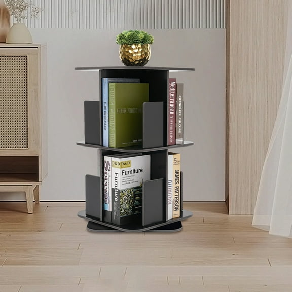 15.4*15.4 inches 2-Tier Rotatable Bookshelf 360° Rotating Bookshelf, 2 Tier Standing Bookcase, Small Corner Bookcase