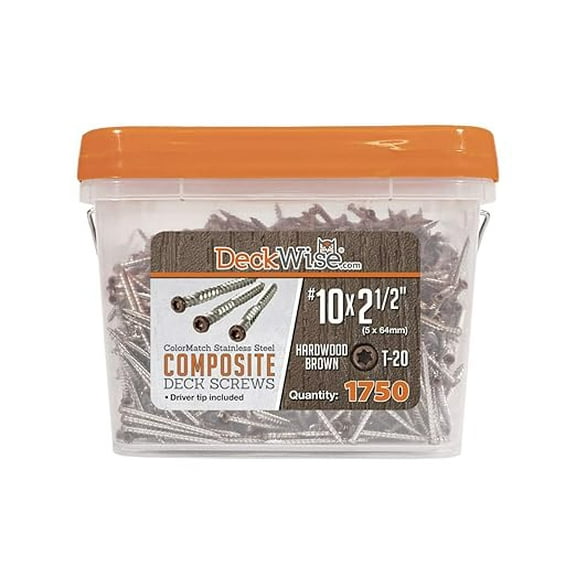 DeckWise #10 x 2-1/2" Composite Hardwood Brown 305 Stainless Steel T20 Deck Screws Cover 500 Sq. Ft. of Decking (1750 Pack)